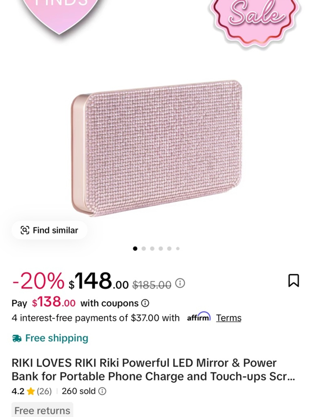Pink Crystal Power Bank & LED Mirror by Riki